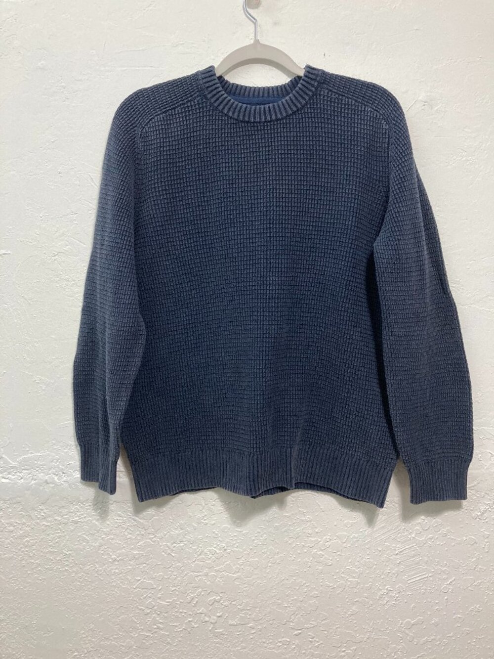 LL Bean Sunwashed Textured Sweater Mens Waffle Crewneck 522197 Heavy Cotton M